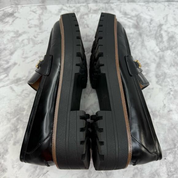 SAM EDELMAN Laurs Lug-Sole Tailored Loafer Flats Leather Black Chunky WMS Sz 8 - Picture 7 of 16